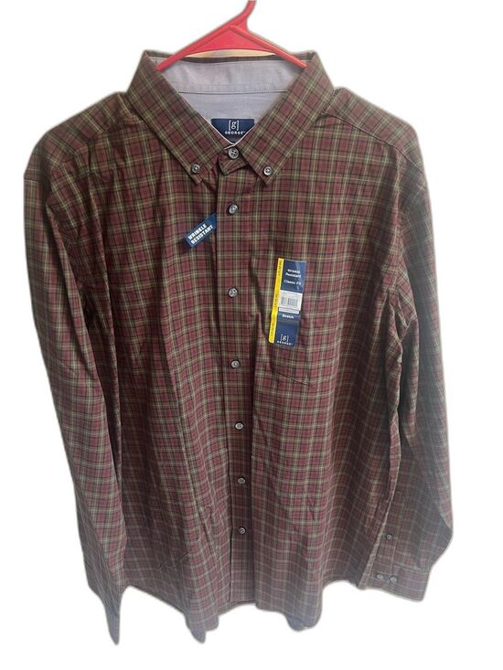 George Other - George Men's Plaid Button-Down Shirt - Burgundy & Olive